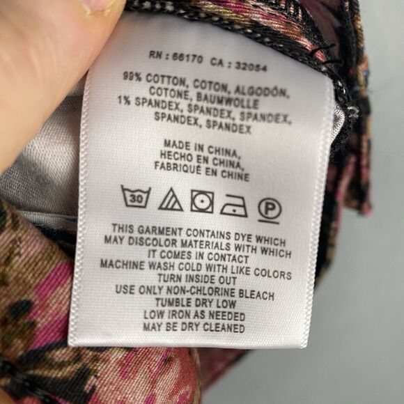 Anthropologie Black Pink Floral Tuxedo Stripe Relaxed Fit Chino Pants Women 30 - Picture 7 of 7